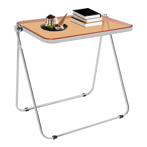 Acrylic Folding TV Tray Table, Clear Acrylic Foldable End Side Table Modern Square Table Small Folding Desk Portable Laptop Table No Assembly Required for Small Spaces