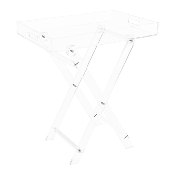 Acrylic Folding Tray Table Modern Clear Side End Table, Floor Standing Accent Table for Living Room, Bedroom & Small Spaces