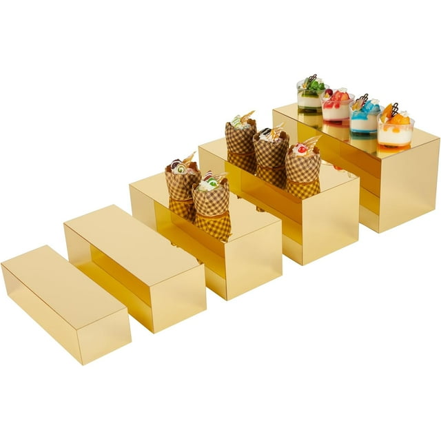 Acrylic Food Display Risers, Gold Risers Boxes 5Pcs Rectangular Display ...