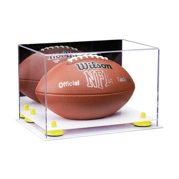 Acrylic Football Display Case with Mirror, Yellow Risers and White Base (A004-YR)