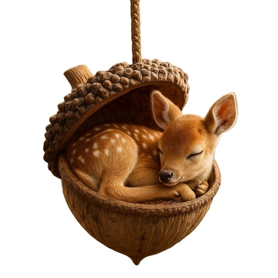 Acrylic Forest Animal Ornaments 2.5 Inch Hanging Decor for Christmas Tree, Cute Sleeping Fawn Raccoon Acorn Pendant for Home Fireplace Wall Window Nursery Party, 5 Pack