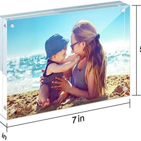 Acrylic Frame, 5 Pack 5x7 Acrylic Picture Frames, 24mm Thicker Frameless Clear Frame Double Sided Magnetic Frame, Free Standing Desktop Display Stand