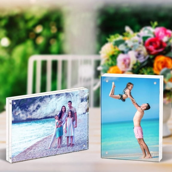 Acrylic Frame, 5 Pack 5x7 Acrylic Picture Frames, 24mm Thicker Frameless Clear Frame Double Sided Magnetic Frame, Free Standing Desktop Display Stand
