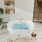 Acrylic Freestanding Bathtub with Jetted & Air Bubble System, Heated Hydrotherapy Tub with Massage Function, Professional Spa Experience at Home