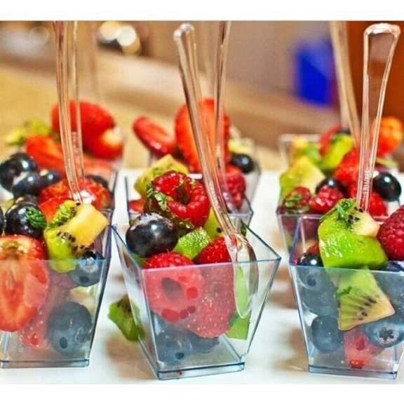 Acrylic Fruit Favor Cups w/Mini Plastic Forks or Spoons