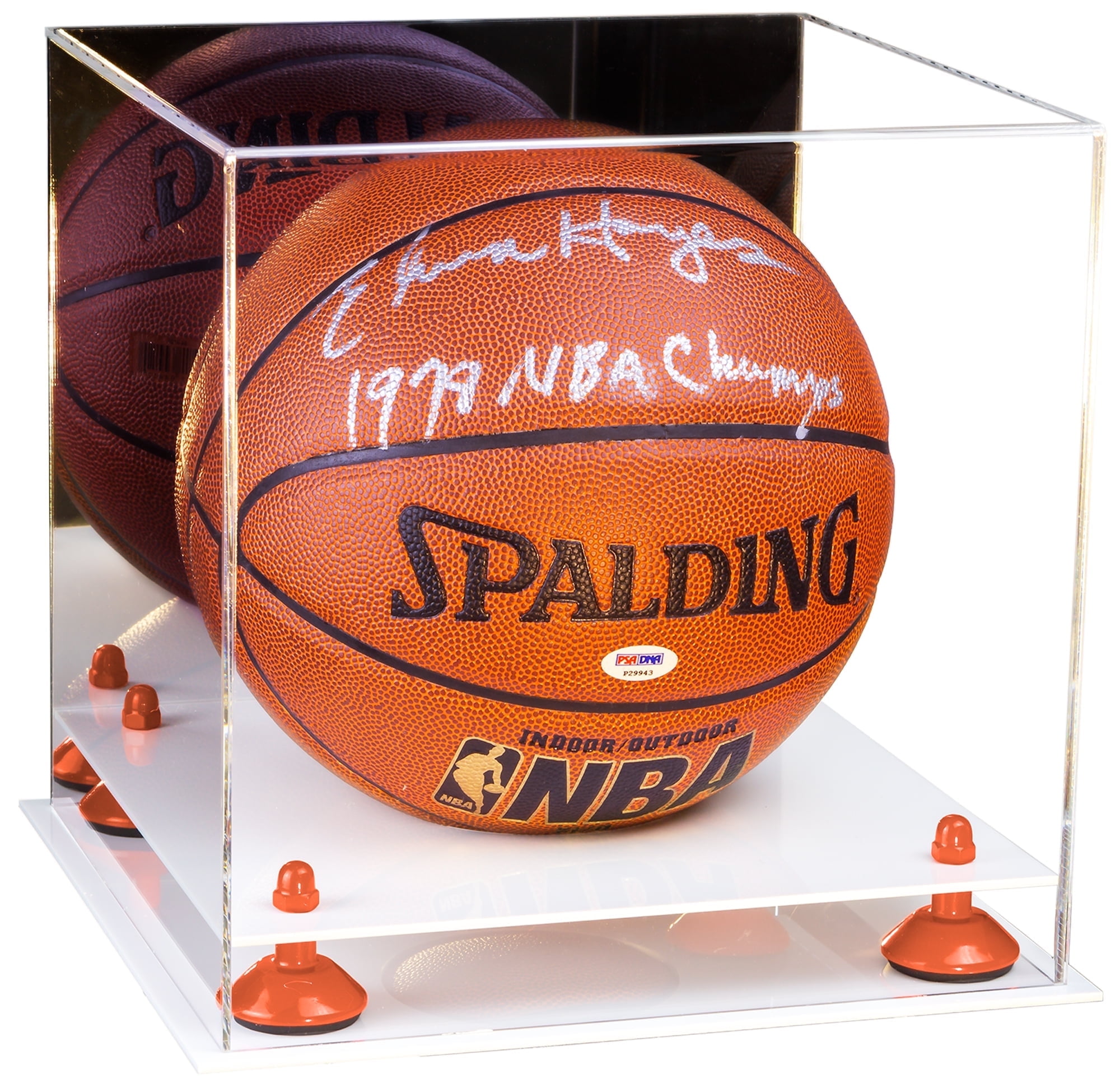 Acrylic Full Size Basketball Display Case with Mirror, Orange Risers ...