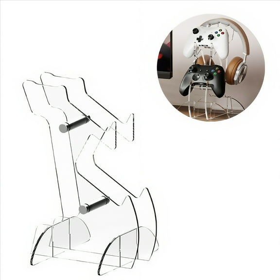 Acrylic Gaming Controller Organizer with Aluminum Reinforcement, 3-Tier Storage for Headsets & Consoles-Transparent