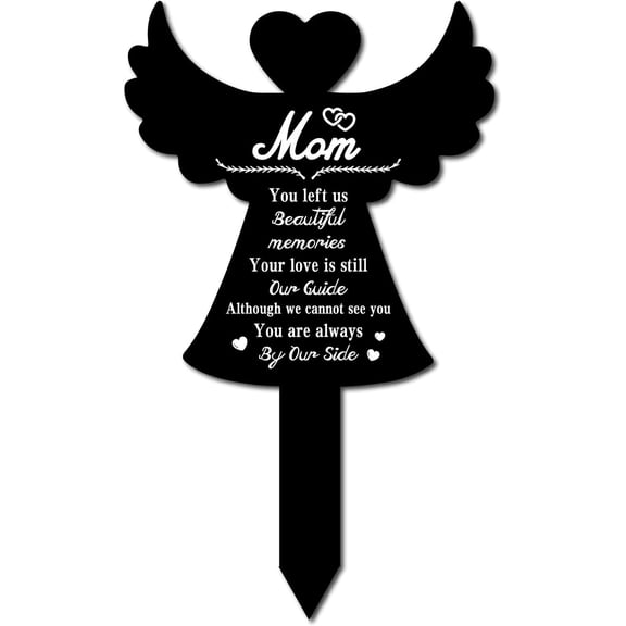 Acrylic Garden Stake Ground Insert Decor for Yard Lawn Garden Decoration with Memorial Words Mom You Left Us Beautiful Memories Angel & Fairy Pattern 250x150mm