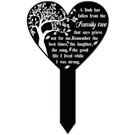 Acrylic Garden Stake Ground Insert Decor for Yard Lawn Garden Decoration Heart with Memorial Words Tree 258x158mm DIY