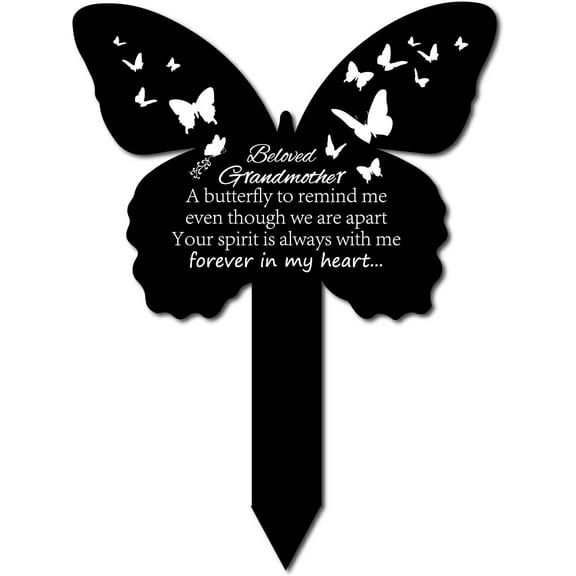 Acrylic Garden Stake Ground Insert Decor for yard Lawn Garden Decoration with Memorial Words Beloved Grandmother Butterfly 200x150mm