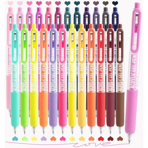 Acrylic Gel Pens For Coloring, 24 Colors Retractable Colored Pens | 0.7mm Fine Point Colorful Pens for Coloring, Writing, Drawing, Journaling, Note Taking, Office, Home