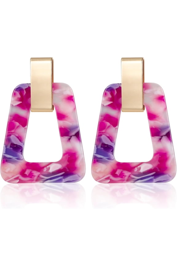Acrylic Geometric Statement Earrings - Mottled Resin Lightweight Dangle Earrings For Party Or Vacation[Z1]