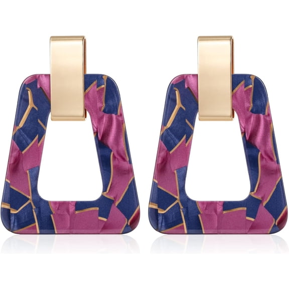 Acrylic Geometric Statement Earrings - Mottled Resin Lightweight Dangle Earrings For Party Or Vacation[Z1]