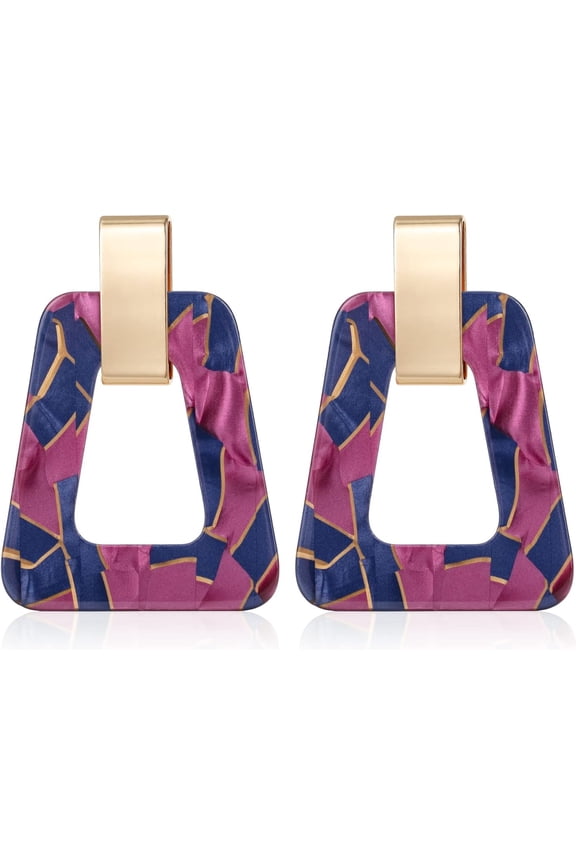 Acrylic Geometric Statement Earrings - Mottled Resin Lightweight Dangle Earrings For Party Or Vacation[Z1]