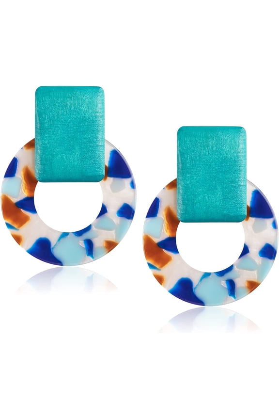 Acrylic Geometric Statement Earrings - Mottled Resin Lightweight Dangle Earrings For Party Or Vacation[Z1]
