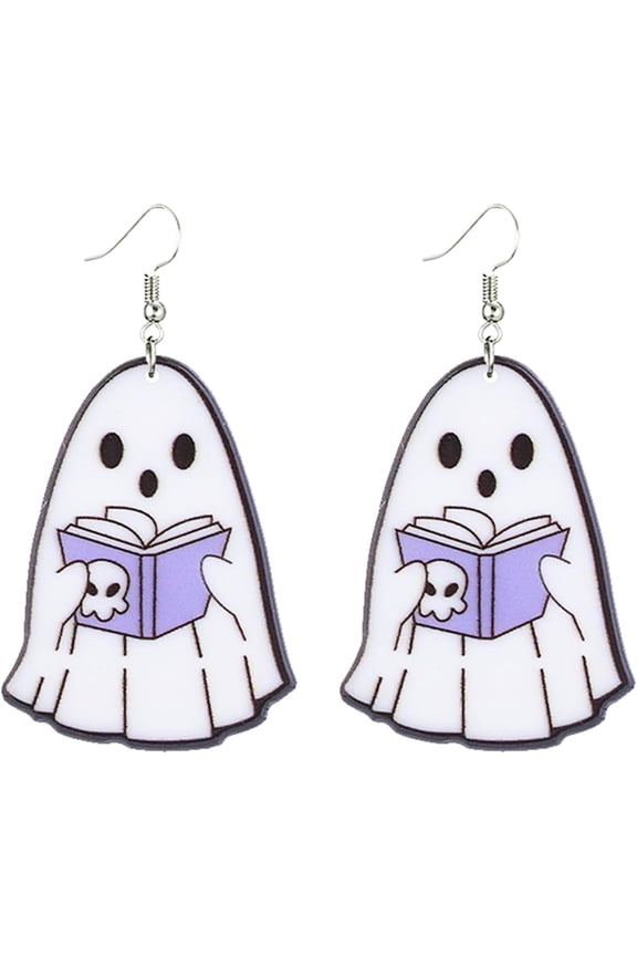 Acrylic Ghost Earrings for Women Handmade Cute Funny Lightweight Spooky Halloween Ghost Face Dangle Drop Earring Halloween Costume Cosplay Party Jewelry