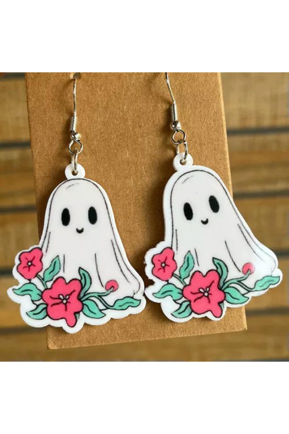 Acrylic Ghost Witch Castle Boo Floral Pumpkin Horror Skull Halloween Earrings