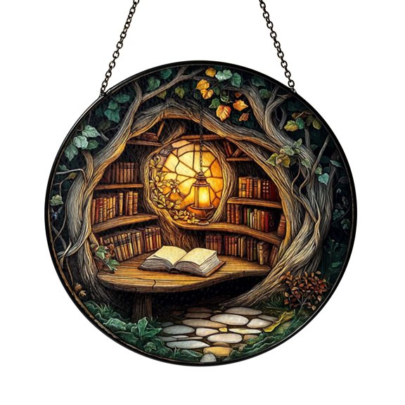 Acrylic Glass Style Forest Books Window Hanging – Home Decor