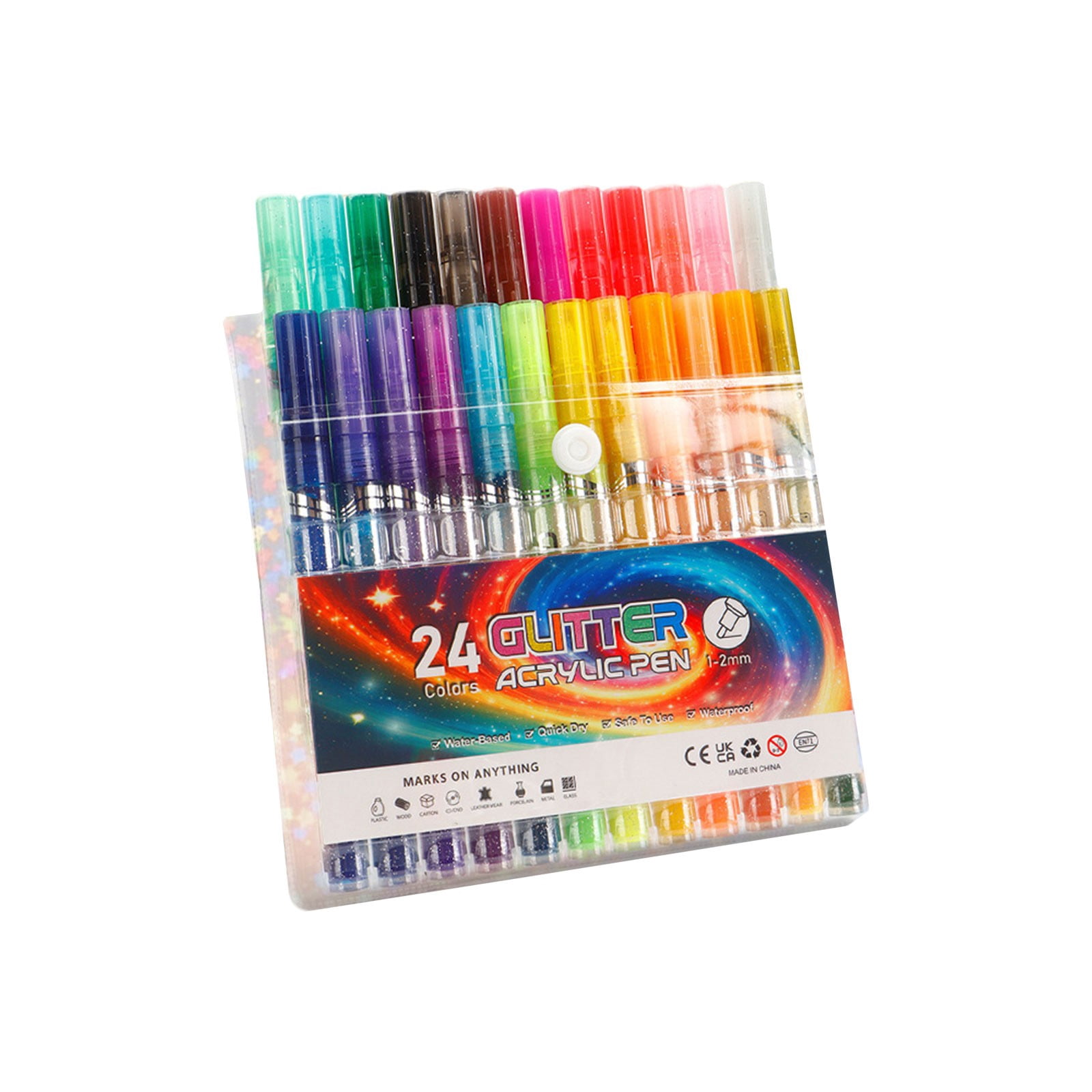 Acrylic Glitter Markers,Glitter Colors Paint Pens,Fine Tip Paint Pens,Water-Based Markers Pens,Glitter Marker for Rock Painting, Stone, Ceramic, Glass, Wood, Fabric, Card Making, Canvas,24 Colors