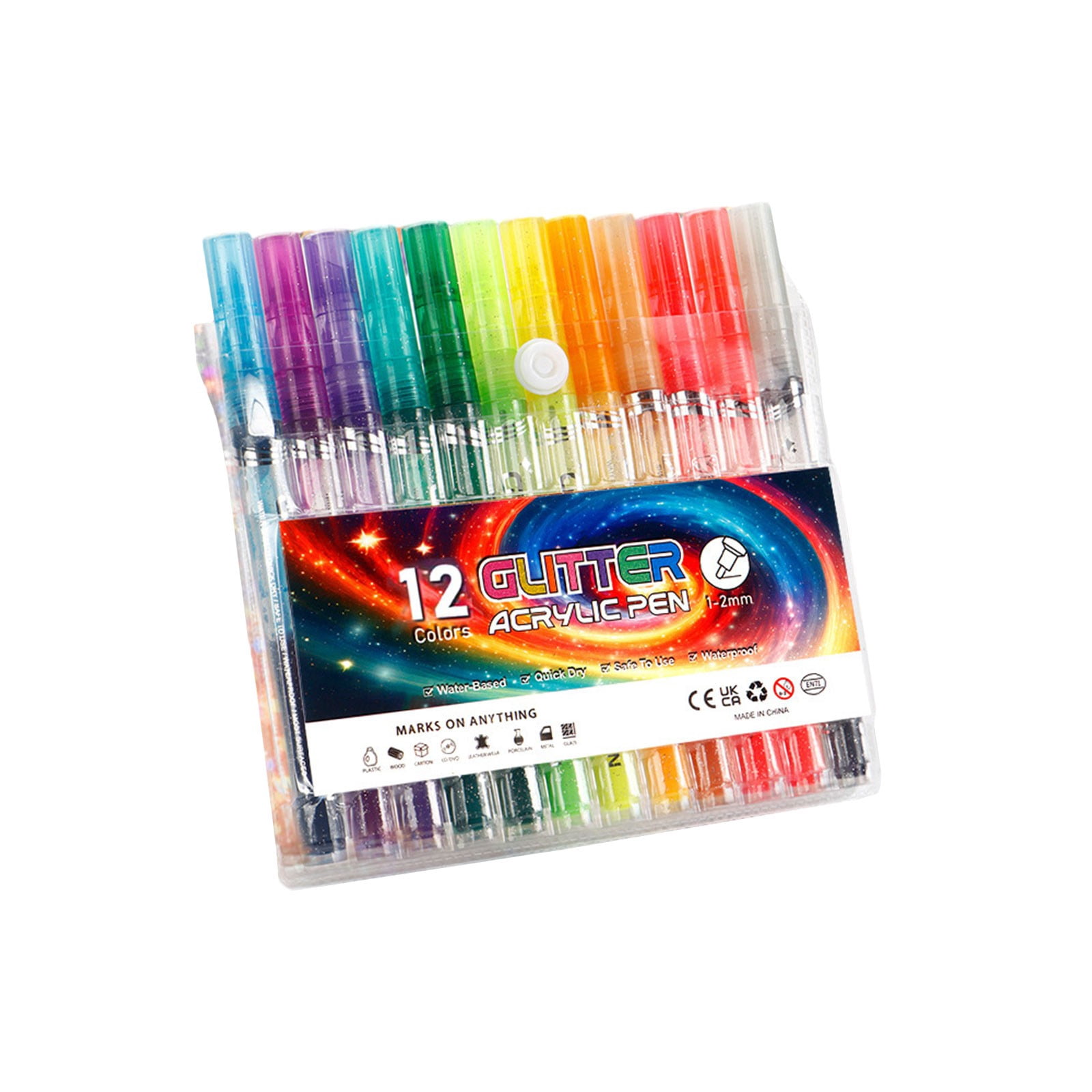 Acrylic Glitter Markers,Glitter Colors Paint Pens,Fine Tip Paint Pens,Water-Based Markers Pens,Glitter Marker for Rock Painting, Stone, Ceramic, Glass, Wood, Fabric, Card Making, Canvas,12 Colors