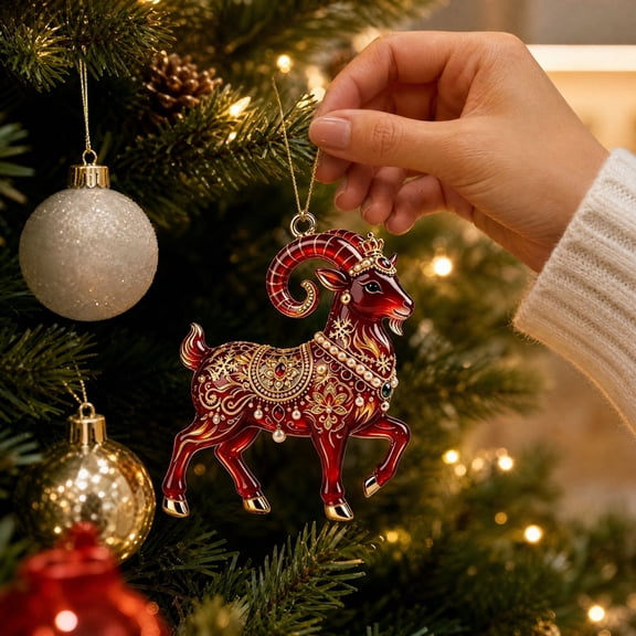 Acrylic Goat Christmas Ornaments, 3.2 Inch Hanging Tree Decorations with Two Classic Goat Designs and Easy Hanging Ropes, Holiday Decor for Windows Fireplaces Mantels and Christmas Parties