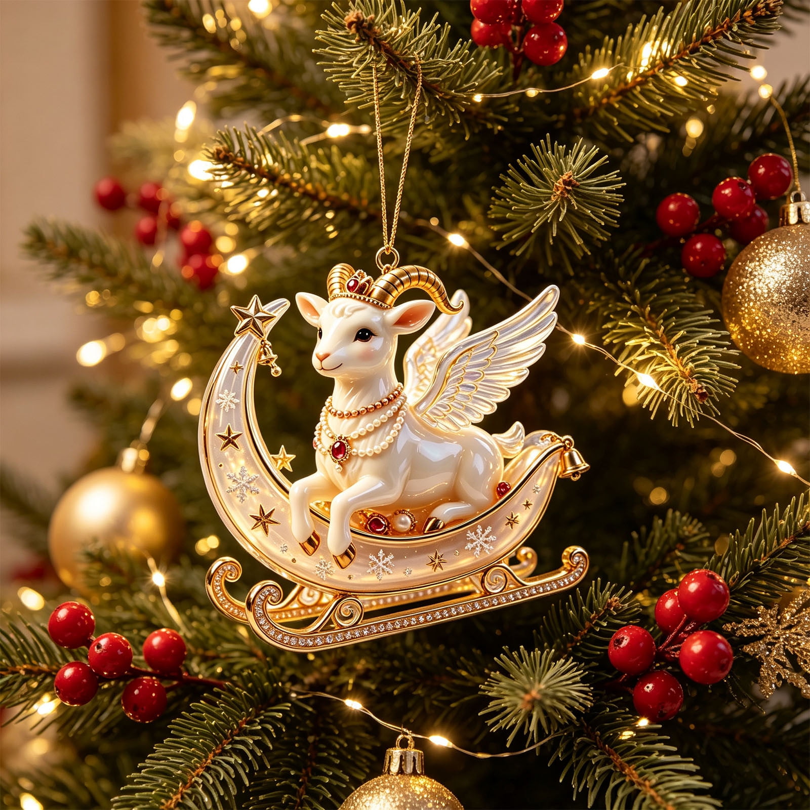 Acrylic Goat Christmas Ornaments & Hanging Decor, Classic Xmas Tree ...
