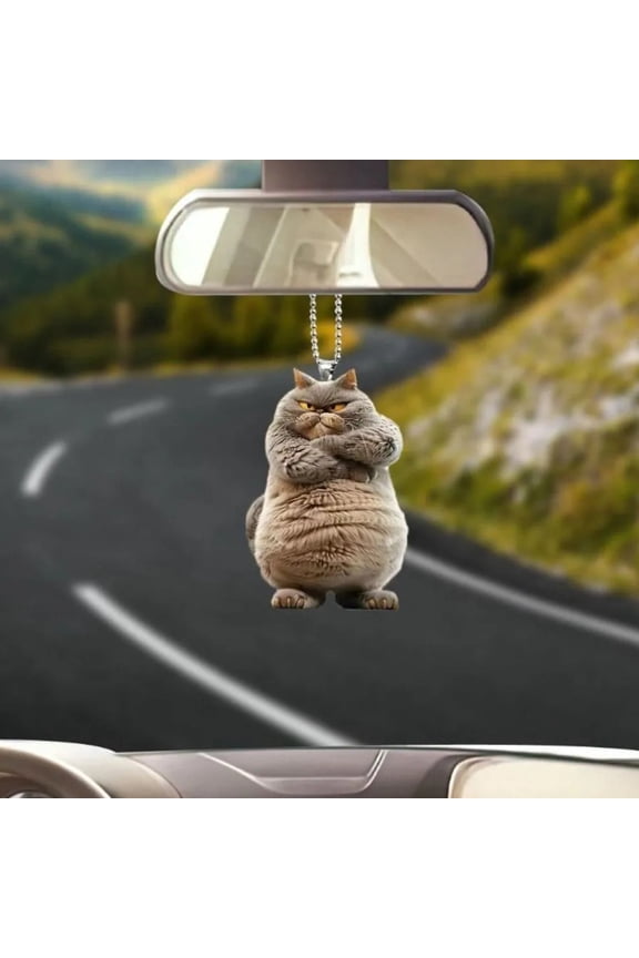 Acrylic Grumpy Chubby Cat Ornament - Festive Christmas Tree Hanging Decor with Golden Rope for Home & Holiday Home Decor(1 Piece)