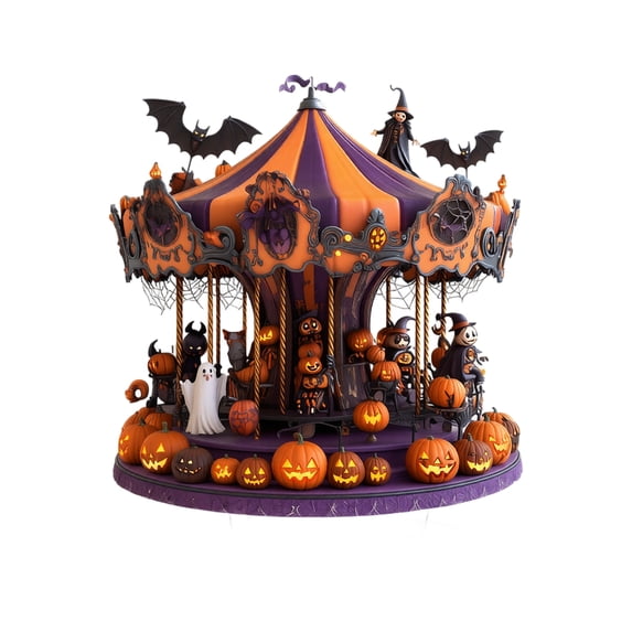 2D Acrylic Halloween Carousel Decor with Spooky Orange and Purple Accents, Multi-Functional Festive Display for Desktop, Shelf and Mantel, Halloween Holiday Home Decoration 1 Piece