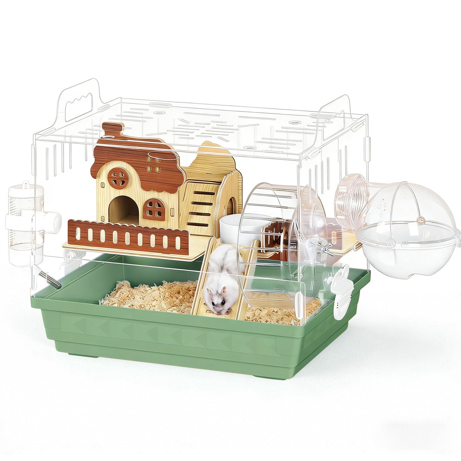 Acrylic Hamster Cage Starter Kit, Small Animal Habitat with Wheel, Water Bottle, Food Bowl, Small Hamster Habitat 360 Viewing, Hideout & Staircase,  for Dwarf, Guinea Pig, Gerbils