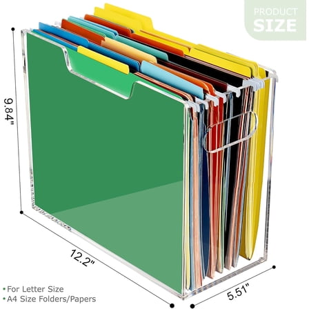 Acrylic Hanging File Folder Organizer, Letter Size Clear Filing Organizer Box with Handles, Magazine File Holder for Desk Home Office School - 1 Pack