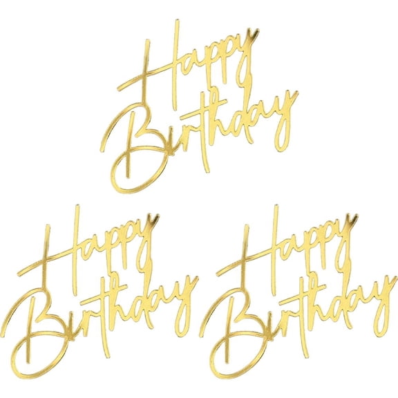 Acrylic Happy Birthday Cake Topper Decoration Gold 3.55 Inch Party Anniversary Celebration