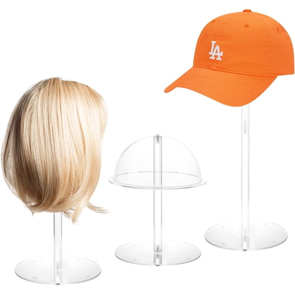 Acrylic Hat Stands for Display, 3 Sets 8" 13" 16" Adjustable Height Baseball Cap Holder, Durable Cowboy Hat Rack Stand, Wig Holder Display Stands for Vendors Retail Salons Home Closet