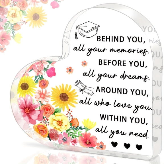 Acrylic Heart Decorative Plaque 3.9X3.9 Inch Engraved Name Year University Premium Clear Acrylic Graduation Keepsake Gift For Her Him High School College Masters Degree Home Office Decor