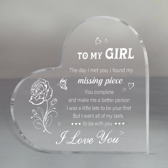 Acrylic Heart Decorative Plaque 3.9X3.9 Inch Engraved Romantic Message Vintage Design Premium Clear Acrylic Girlfriend Gift Birthday Anniversary Home Office Tabletop Decor