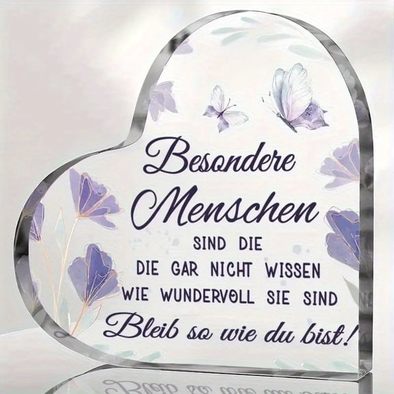 Acrylic Heart Decorative Plaque 3.9X3.9 Inch German Special People Quote Purple Butterfly Design Premium Clear Acrylic Motivational Home Office Decor Christmas Thanksgiving Gift
