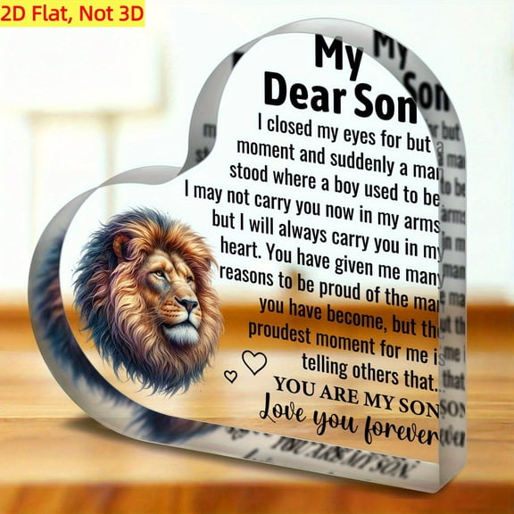 Acrylic Heart Decorative Plaque 3.9X3.9 Inch Lion Son Poem Design Premium Clear Acrylic Son Birthday Christmas Thanksgiving New Year Gift From Mother Father Home Office Decor