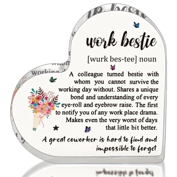 Acrylic Heart Decorative Plaque 3.9X3.9 Inch Vintage Floral Butterfly Design Premium Clear Acrylic Work Bestie Birthday Friendship Gift For Women Coworkers Office Desk Decor