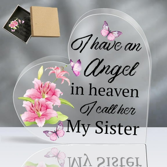 Acrylic Heart Gift Crystal Acrylic Glass Heart Memorial Gift Lily&Butterfly Memory Gifts Sympathy Gift Ideas Birthday Gifts For Sister