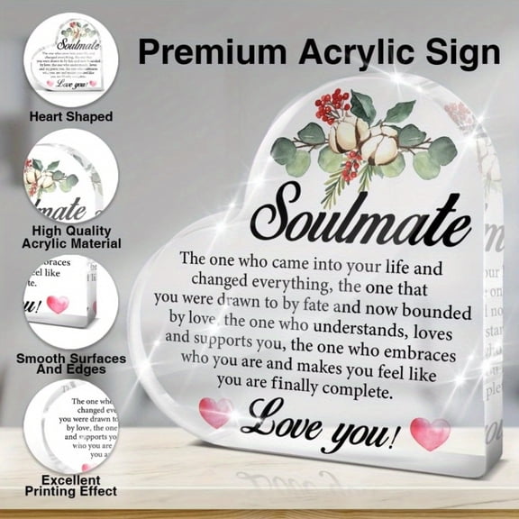 Acrylic Heart Keepsake Ornament - Romantic Soulmate Gift For Her Him Wife Husband Girlfriend Boyfriend - Tabletop Decor For Birthday Christmas Anniversary Valentine'S Day - Multipurpose,