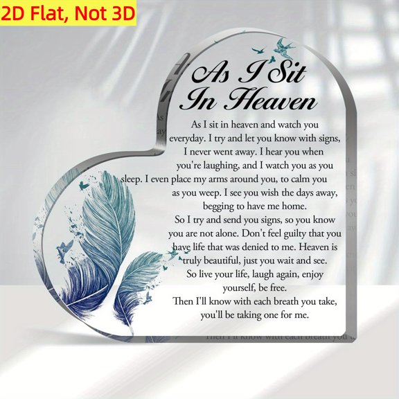 Acrylic Heart Memorial Keepsake 3.9X3.9 Inch Sympathy Bereavement Gift With Poem Space Elegant Cursive Lettering Feather Design Tabletop Display For Loss Of Loved One Christmas Birthday Thanksgiving