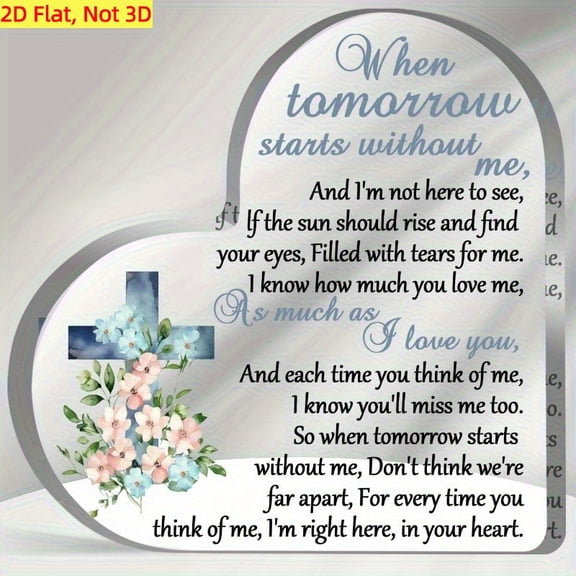 Acrylic Heart Memorial Plaque 3.9X3.9 Inch Sympathy Poem Floral Cross Design Premium Clear Acrylic Bereavement Gift For Loss Of Mom Dad Loved Ones Home Office Desk Remembrance Decor