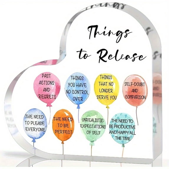 Acrylic Heart Mental Health Plaque 3.9X3.9 Inch Positive Affirmations Release Self Doubt Pastel Colors Premium Clear Acrylic Counselor Therapist Teen Home Office Desk Decor