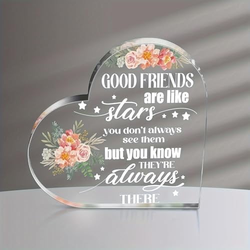 Acrylic Heart Plaque 4X4 Inch Heart Shape Friendship Plaque Classic Style Tabletop Decorative Sign with Floral Print Multi Purpose Best Friends Keepsake Gift Lightweight Design