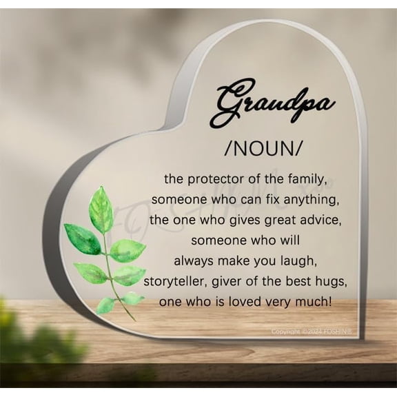 Acrylic Heart Plaque Decorative Sign 4X4 Inch Grandpa Protector Gift The Protector of The Family for Home Mantelpiece Shelf Tabletop Grandparent Sentimental Keepsake Decor for Grandfather