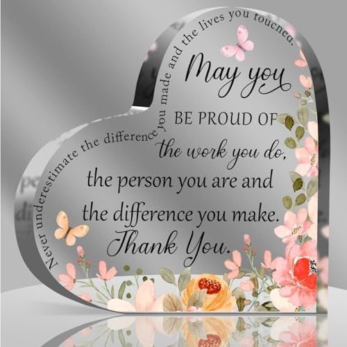 Acrylic Heart Plaque Decorative Sign 4X4 Inch Heart Retirement Gifts for Women Employee Appreciation Farewell Going Away Gifts Desk Decor Heart Keepsake Office Desk Table Shelf Display