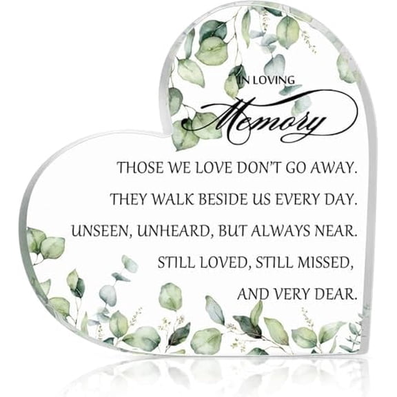 Acrylic Heart Plaque Decorative Sign 6"X6"Inch Heart Acrylic Sign Sympathy Gift in Loving Memory Bereavement Gift Present for Loss of Loved One Remembrance Gift with Leaves Style