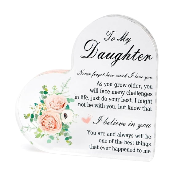 Acrylic Heart Plaque for Daughter Holiday Gift from Parents Suitable for Graduation or Birthday Clear Versatile Tabletop Display 10cm x 10cm