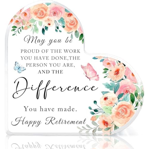 Acrylic Heart Retirement Plaque 4 x 4 inches, Reusable Tabletop Decor, Inspirational Gift for Retired Teacher Police Firefighter