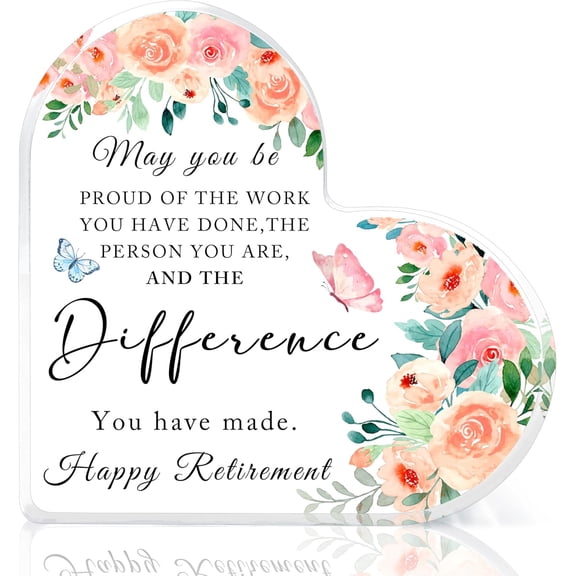 Acrylic Heart Retirement Plaque, Decorative Signage, Reusable, Tabletop, for Women, Inspirational Gifts for Retired Teacher, Police, Firefighter