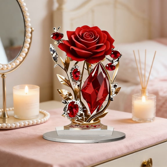Acrylic Heart Rose Tree Stand Romantic Love Sculpture Tabletop Decor Clear Freestanding Centerpiece Modern Elegant Home Decor For Bedroom Living Room Wedding Anniversary Valentine Party Gift